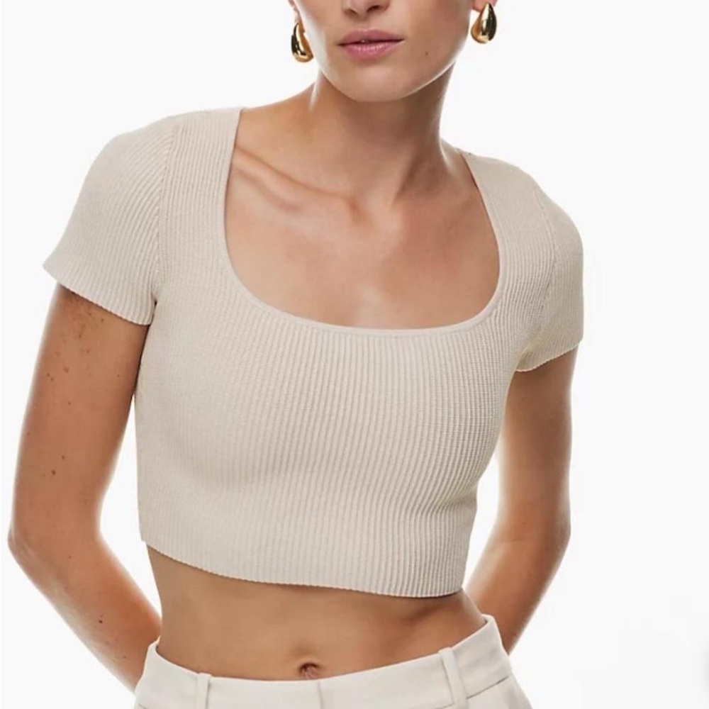 Babaton Cream Ribbed Crop Top